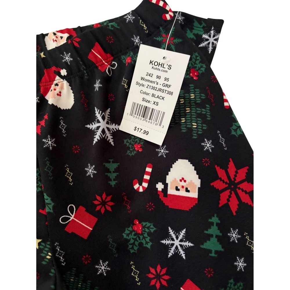 Black Womens Kohl's Christmas Santa Pixel Print Pajama Pants
